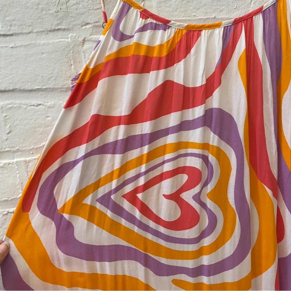 Sundress || Clea Dress Maxi Scoop Back Heart Pattern Pink Orange XS/S - Picture 5 of 9